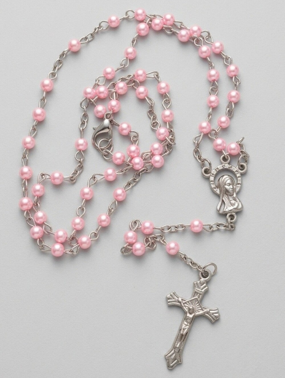 New baby pink rosary, rosary necklace, religious cross, beaded rosary, prayer